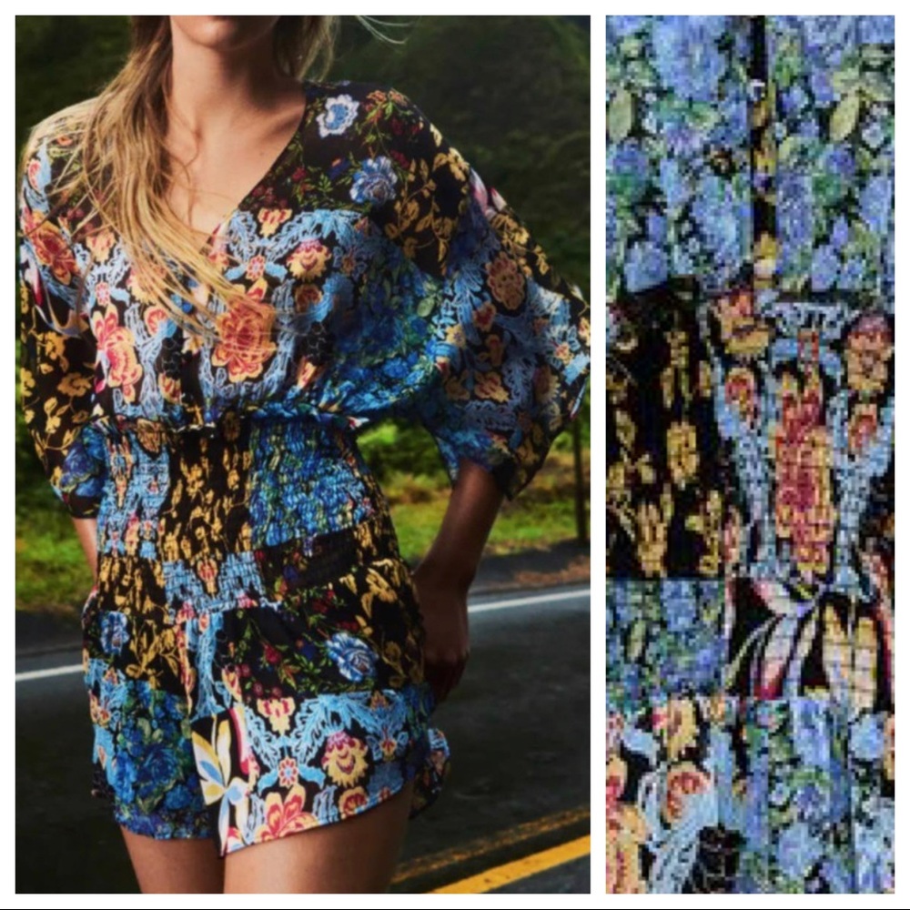 ZARA Multicolored Patchwork Floral‎  Printed Jumpsuit